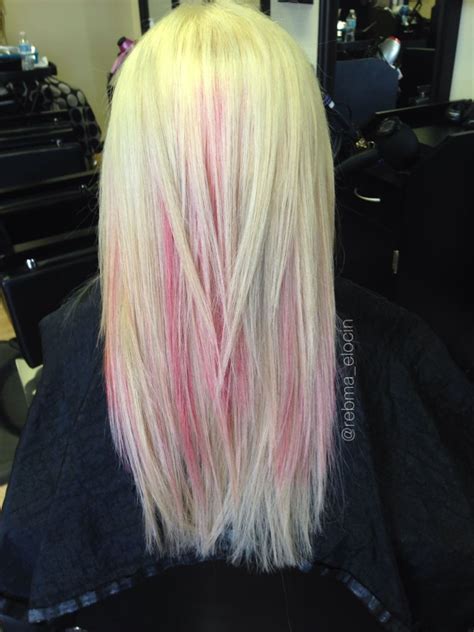 platinum blonde with pink highlights and soft blended layers pink blonde hair blonde with pink