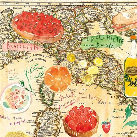 Italy equals pizza and pasta, right? Map art print, Italian food watercolor illustration on vintage map of…
