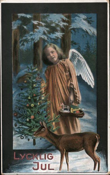 Angel Standing In The Snow With A Christmas Tree And Fawn From The