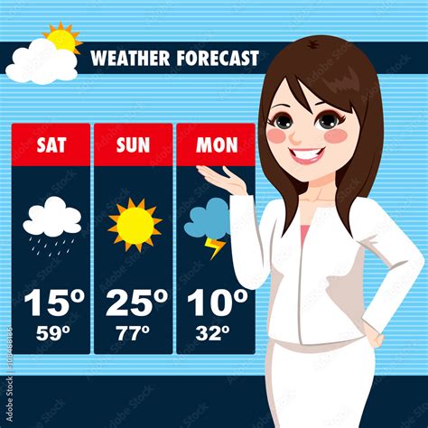 Beautiful Young Tv News Weather Reporter Woman Showing Weather Forecast