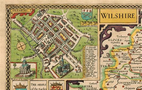 Old Map Of Wiltshire In 1611 By Speed Salisbury Stonehenge Etsy Uk