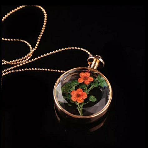 Dried Flowers Glass Necklace Pressed Flower Jewelry Resin Etsy