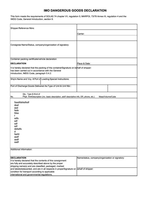 Fillable Imo Dangerous Goods Form Printable Pdf Download