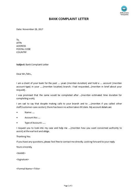 Letter paper is one of the most significant printing collaterals in any enterprise. Bank Complaint Letter Templates At Allbusinesstemplates Com