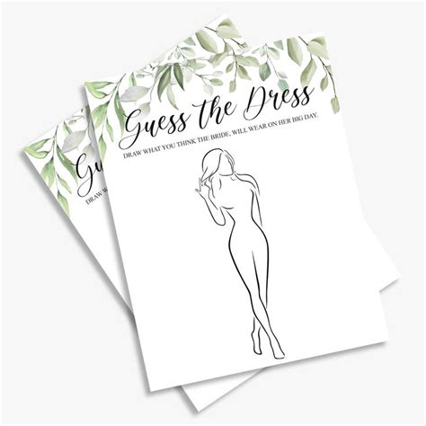 Guess The Dress Bridal Shower Game Greenery Foliage Printable