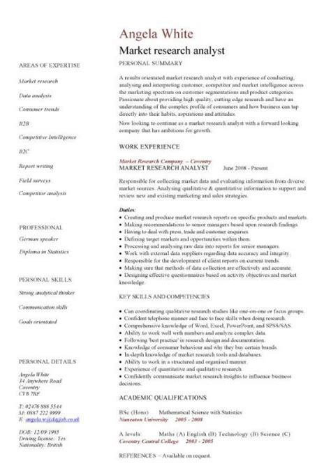 Resume writing is made a whole lot easier with these free resume templates. Market research analyst CV sample