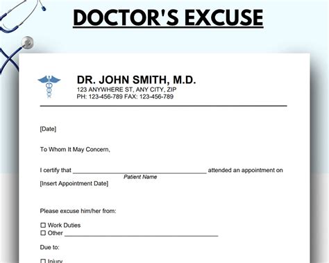 Doctor Excuse Template Doctor Excuse For Work Doctor Excuse Etsy M Xico