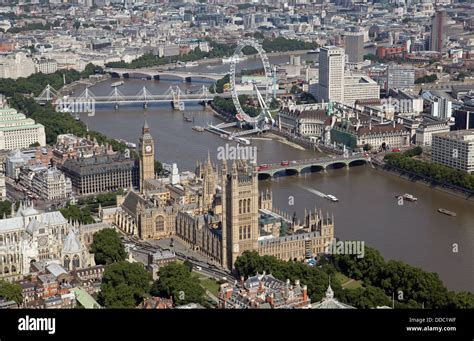 Aerial View Of The Houses Of Parliament London Eye And River Thames