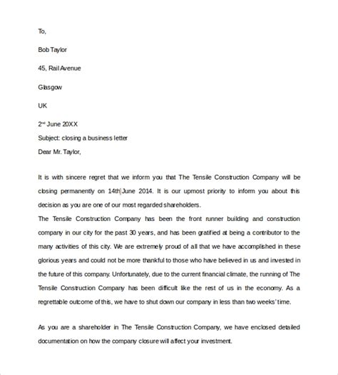 Some sample business closure letters are also given below that will help you in writing your letter. FREE 11+ Sample Closing Business Letter Templates in PDF ...