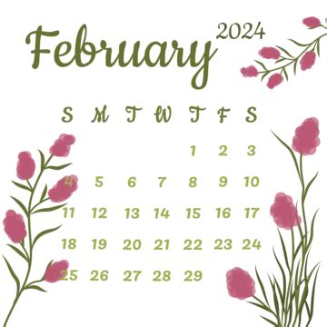 Calendario Mensual De Febrero De 2024 Con Tema De La Temporada De