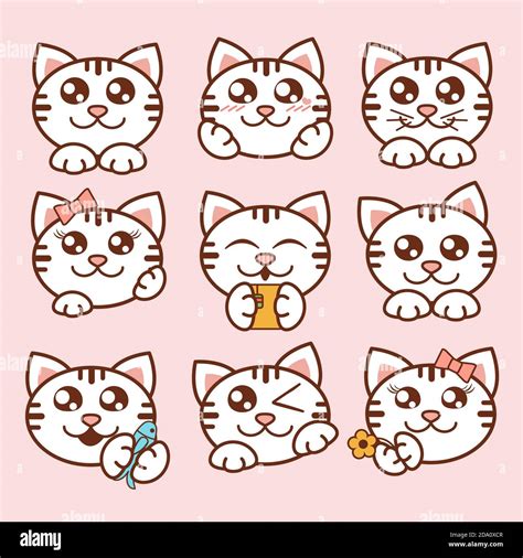 Vector Illustration Cute Cats Icons Set Sweet Kittens Stickers In Flat
