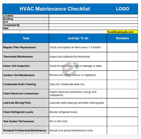 Free Hvac Maintenance Checklist Excel Template