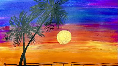How To Paint Sunrise Painting With Acrylic Color Youtube