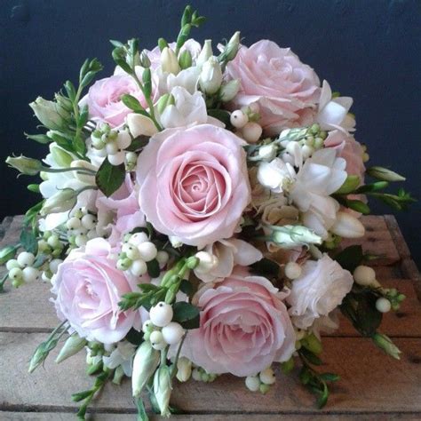 Wedding Bouquet Of Sweet Avalanche Roses Lisianthus Snowberry