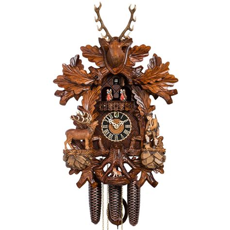 Cuckoo Clock Painted 8 Day With Moving Hunter HÖnes Fehrenbach