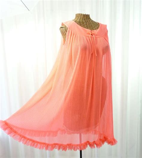 Crystal Pleated Nightgown Ruffle Hemline 82 Sweep Tangerine Etsy Night Gown Mad Men Fashion