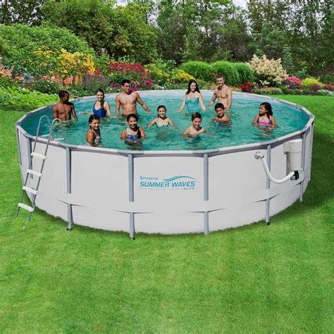 Summer Waves Elite 18 Ft Round 52 In Deep Metal Frame Swimming Pool