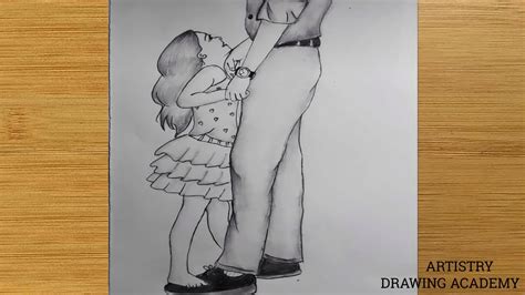 Fathers Day Drawing With Pencil Sketch For Beginners How To Draw Father And Daughter Love