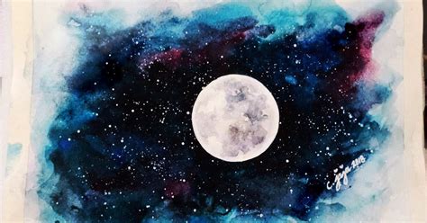 Lúc này, siêu trăng và nguyệt thực. Vẽ mặt trăng và galaxy bằng màu nước đơn giản | Vẽ Từng ...