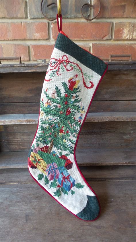 Check spelling or type a new query. Vintage Needlepoint CHRISTMAS TREE STOCKING Handmade ...