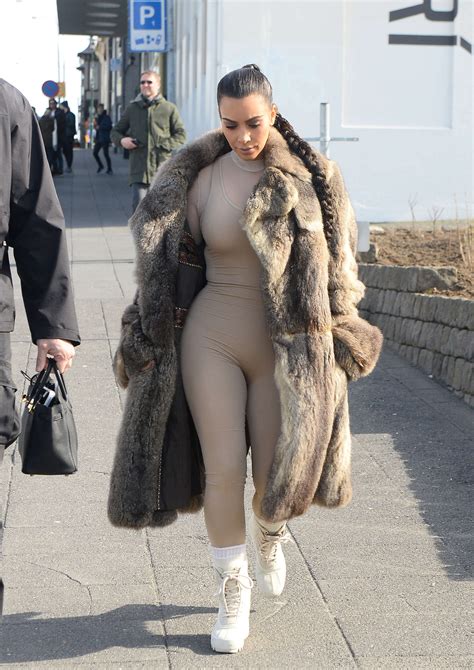 Kim Kardashian In Catsuit And Fur Coat 20 Gotceleb