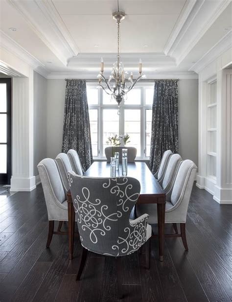 Gray Dining Room With Gray Medallion Curtains Transitional Dining Room Grey Dining Room
