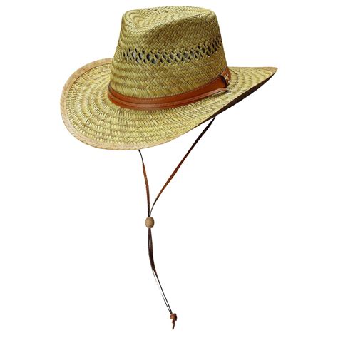 Dorfman Pacific Mens Rush Straw Lightweight Outback Hat With Chin Cord