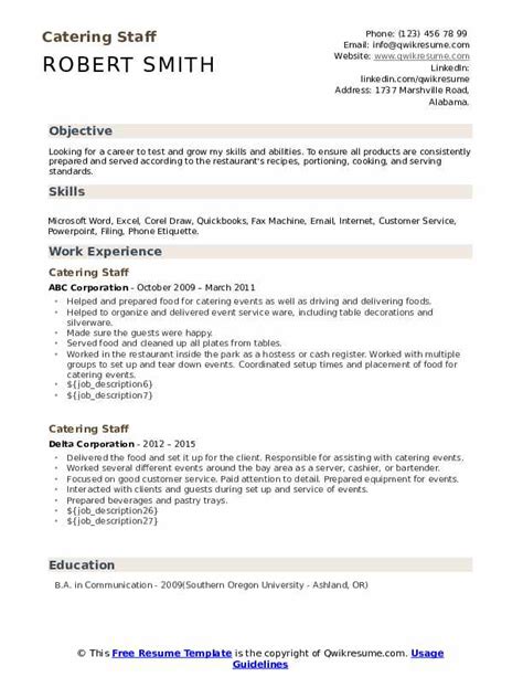 Catering Staff Resume Samples Qwikresume