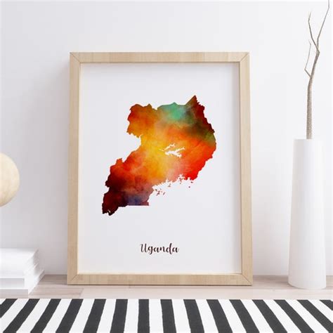 Uganda Typography Word And Icon Map Print Wall Decor T Etsy