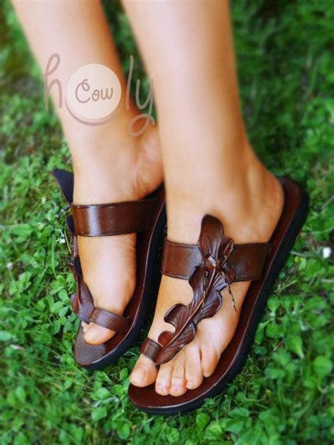 handmade brown leather leaf sandals womens sandals leather etsy ireland hippie sandals