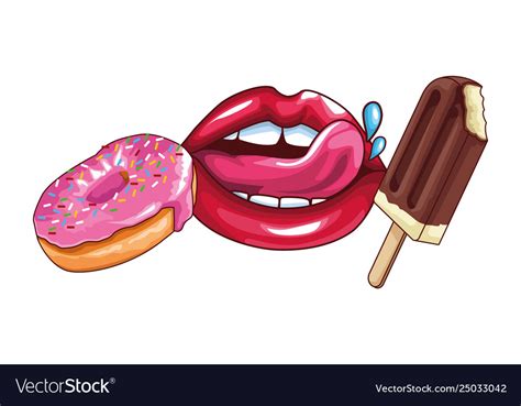 Ice Lolly Donut And Sexy Lips Royalty Free Vector Image