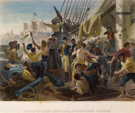 Battle Of Lake Champlain Nthomas Macdonough And His Crew Hailing Their Victory Over The British