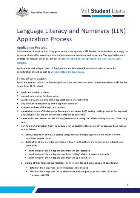 Language Literacy And Numeracy Lln Application Process Department