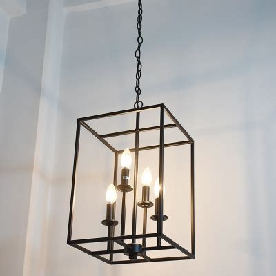 This golden square pendant light would be suitable for kitchen lighting above of dining table. Industrial 16"W Chandelier with Square Metal Cage in Black ...