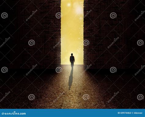 Man Standing On The Border Of Darkness And Light Stock Image Image Of