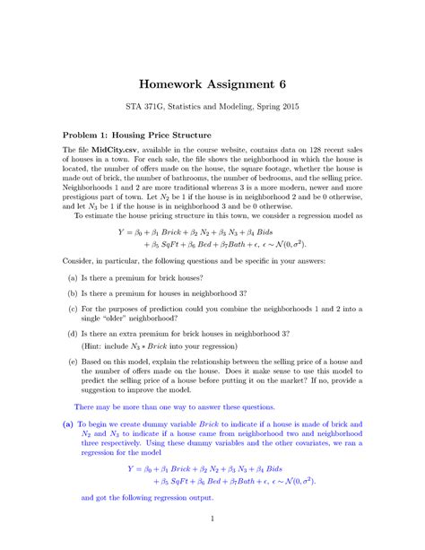 Seminar Assignments Homework Assignment 6 Questions Answers