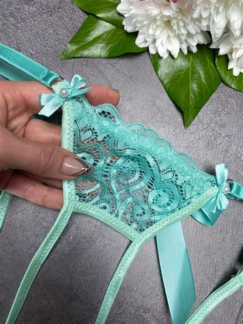 Mint Lace Crotchless Panties With Bow Handmade Miss Impreza