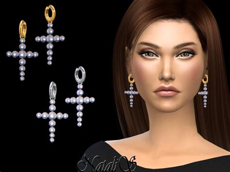 The Sims Resource Natalispearl Cross Drop Earrings