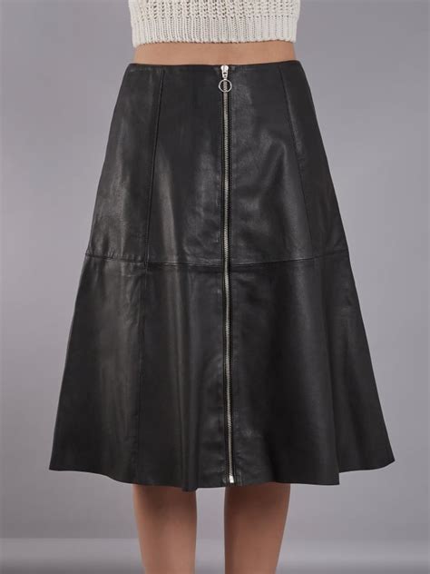 Muubaa Lotus Black Leather Midi Skirt