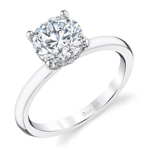 Plain Polished Solitaire Engagement Ring With Pave Diamond Accented