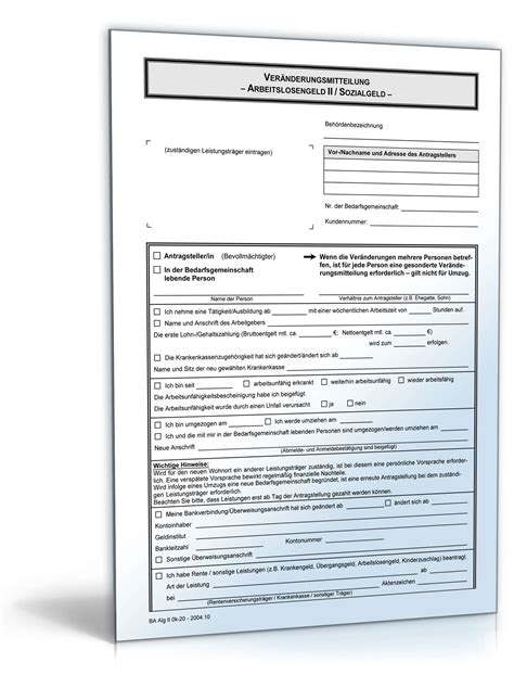 Für fristgerechten alg 2 antrag kein formblatt notwendig. Veränderungsmitteilung nach SGB II für ALG II | Formular ...