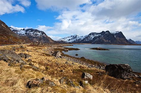 Fonds Decran Norvège Côte Lac Montagnes Îles Lofoten Nature