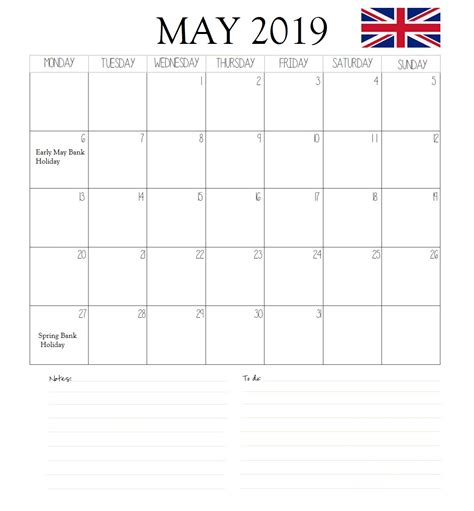 May 2019 Holidays Calendar