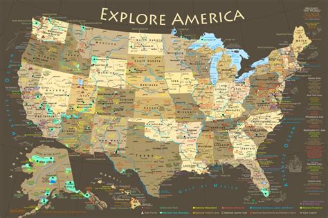 Us Map And National Park Map Poster Illustrated Usa Map