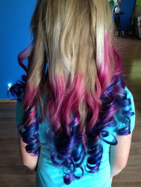 Pink Blue And Purple Colored Hair Ends Hair