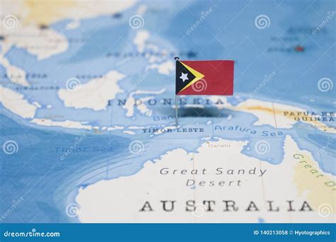 The Flag Of Timor Leste In The World Map Stock Photo Image Of