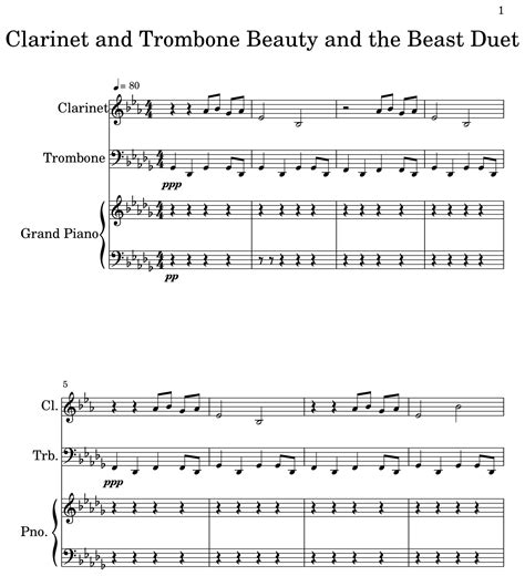 Clarinet And Trombone Beauty And The Beast Duet Sheet Music For