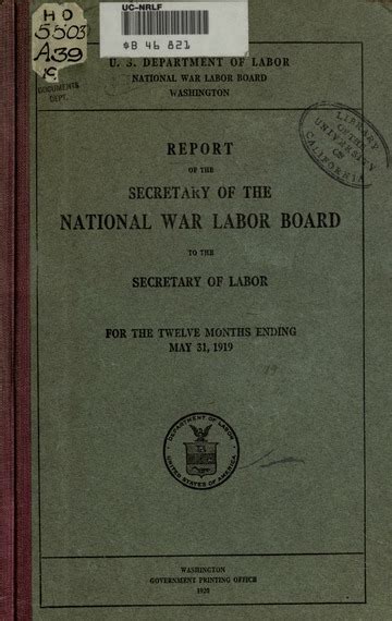 Report Of The Secretary Of The National War Labor Board To The