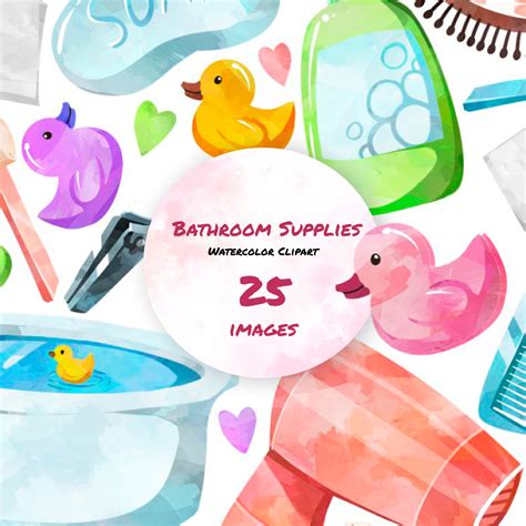 Watercolor Bathroom Supplies Clipart Masterbundles