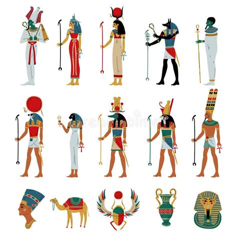Conjunto De Deuses Egípcios E Deusas Osiris Horus Ra Hathor Ptah Sekhmet Maat Vetor De Deidades